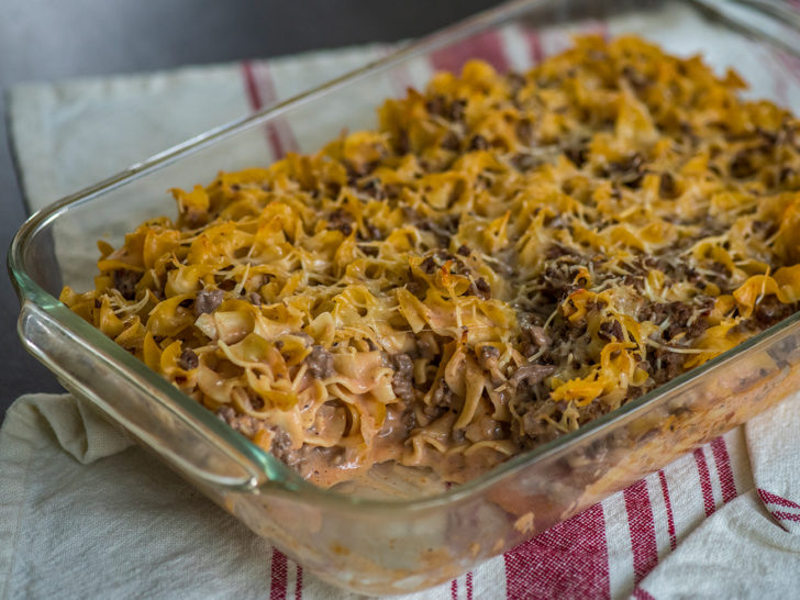 Serving dish full of Amish Country Casserole