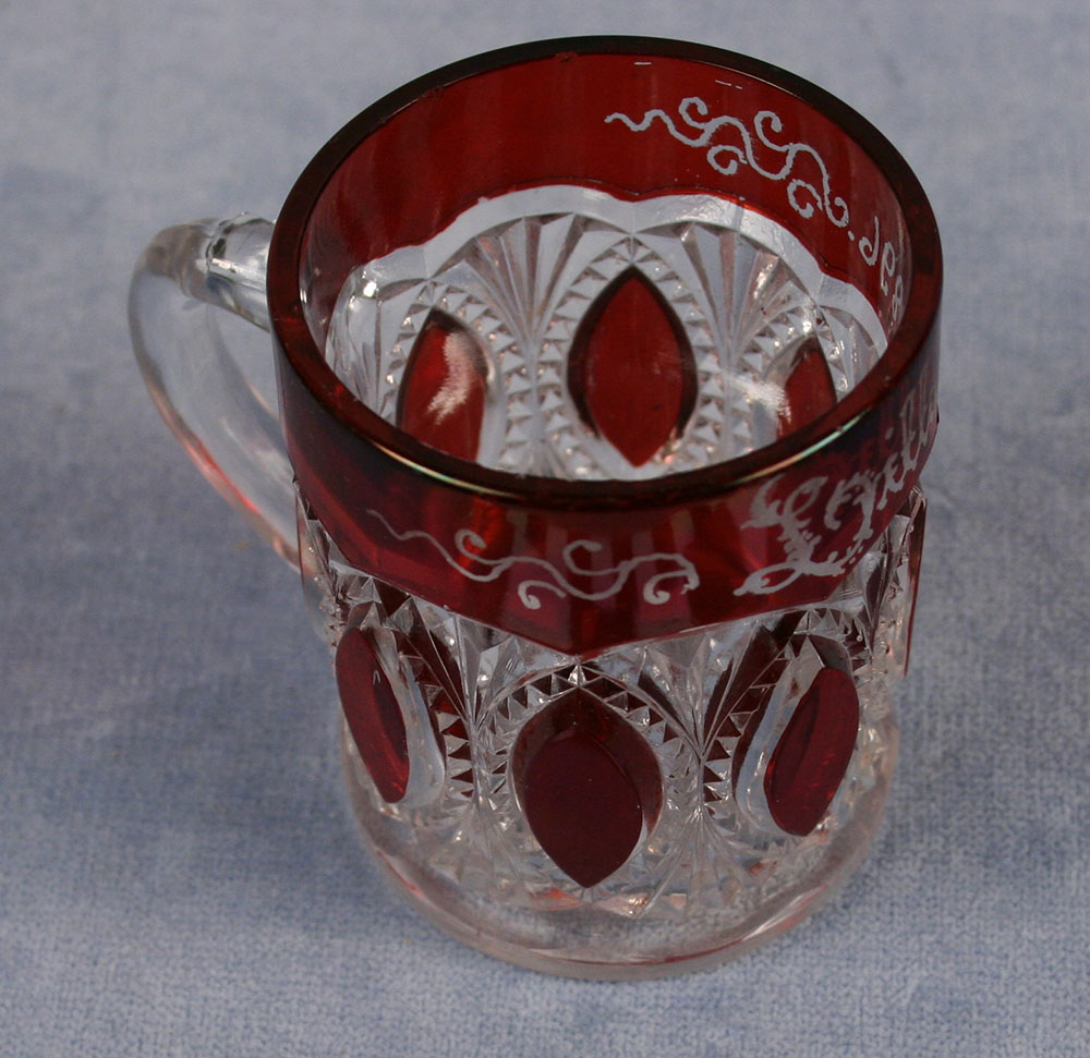 ruby cut to clear glass souvenir mug from the 1904 World's Fair