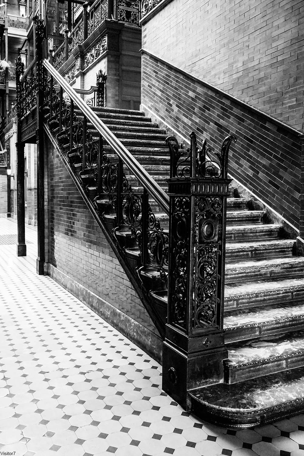 Bradbury Building interior iron staircase railings