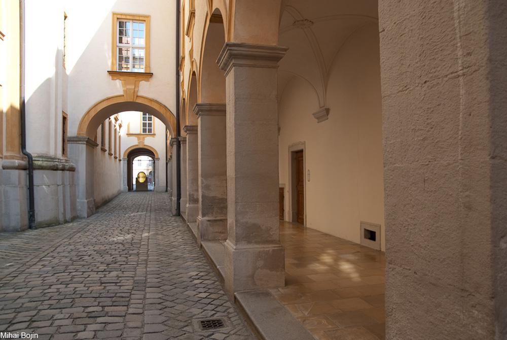 interior courtyard passageway at Melk Abbey