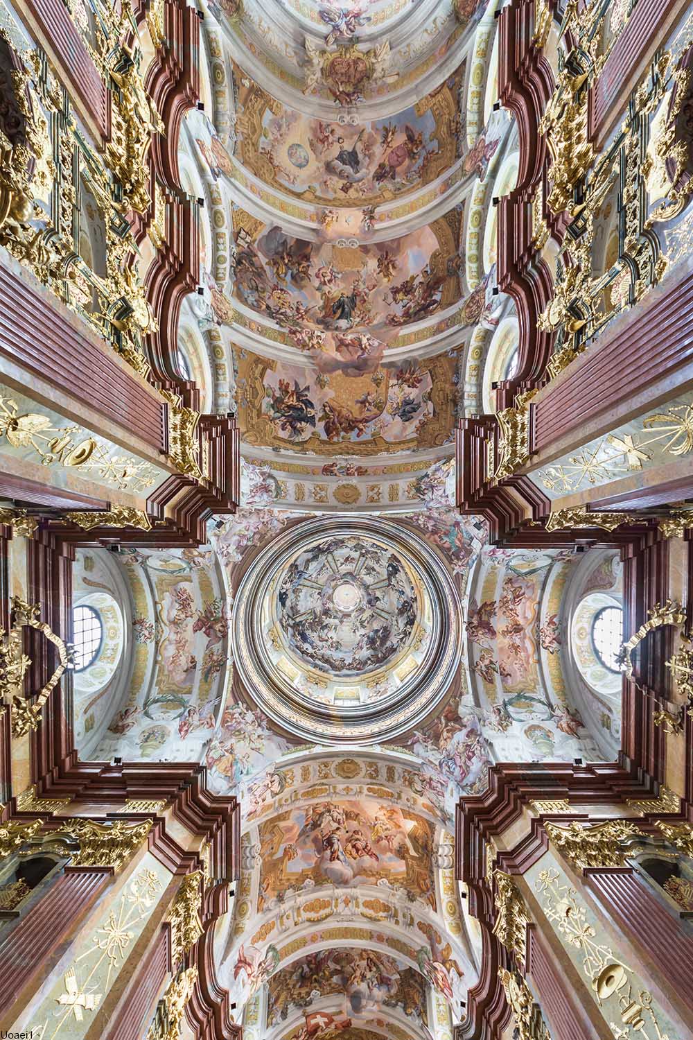 The painted ceiling of the church dome at Melk Abbey