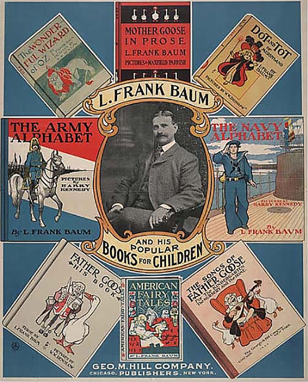 poster of Frank L. Baum and his children's book covers