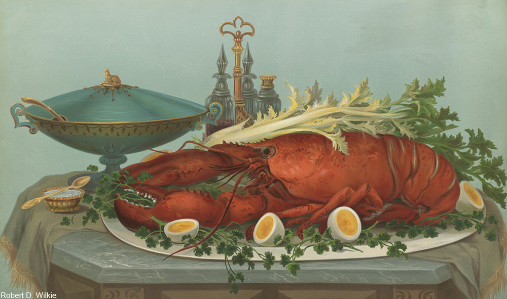 lobster served on a platter with hard boiled eggs