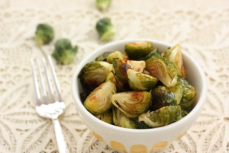 Bowl of chopped Brussels sprouts, lightly toasted