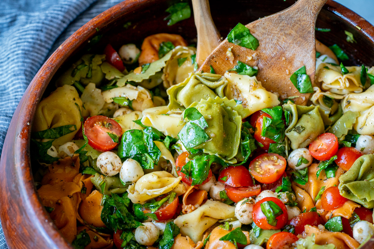 Bowl of tortellini salad