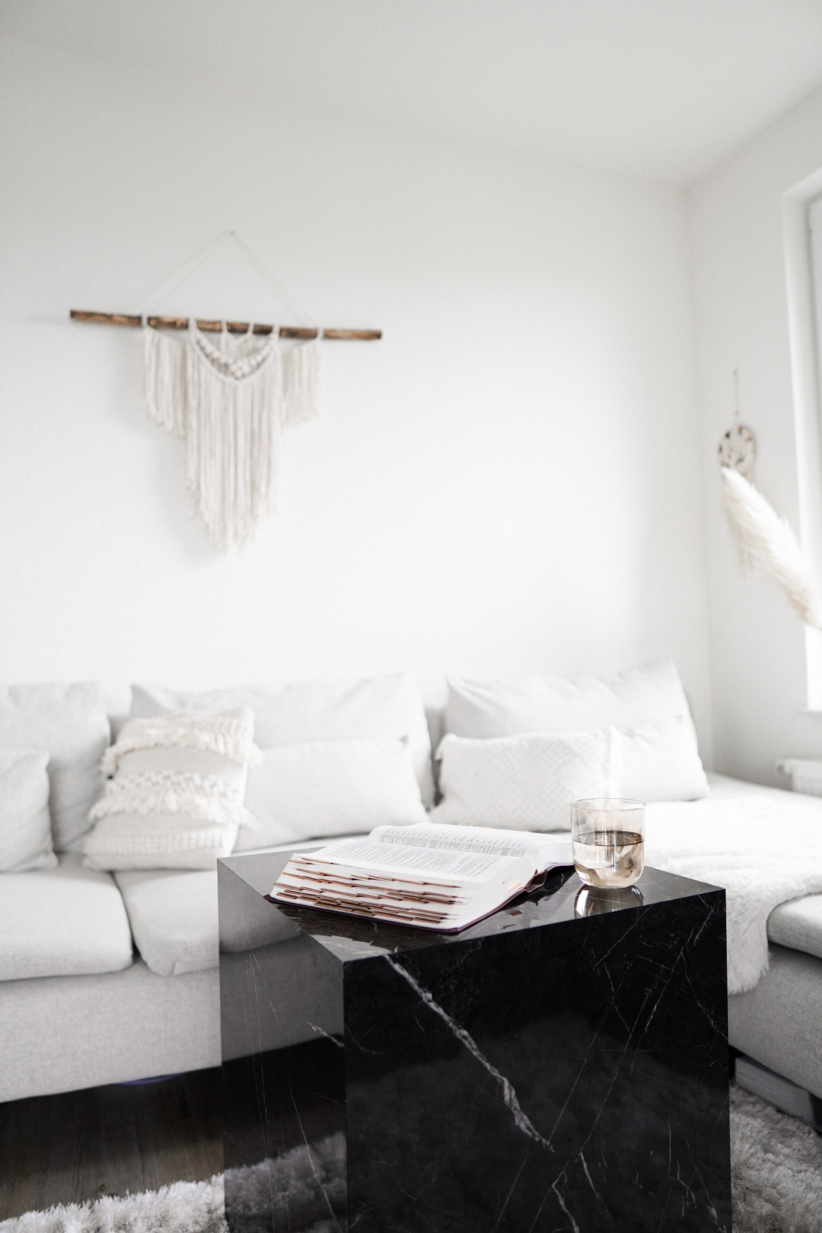 mostly white living room
